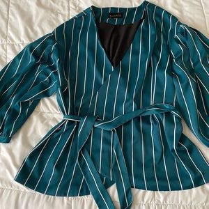 Eloquii Tie Waist Striped Blazer